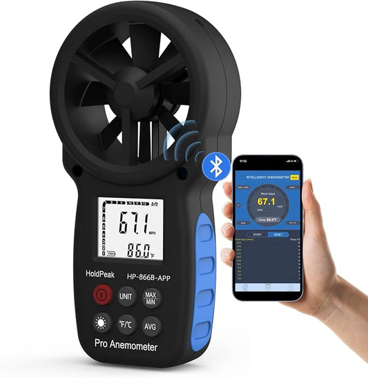 HoldPeak Handheld Anemometer Bluetooth, Digital Wind Speed Gauge Meter by HHOLDPEAK