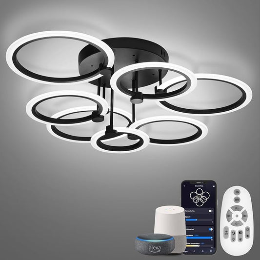 Smart LED Ceiling Light, 7-Ring Modern Flush Mount Fixture, 130W Dimmable by SEABLE
