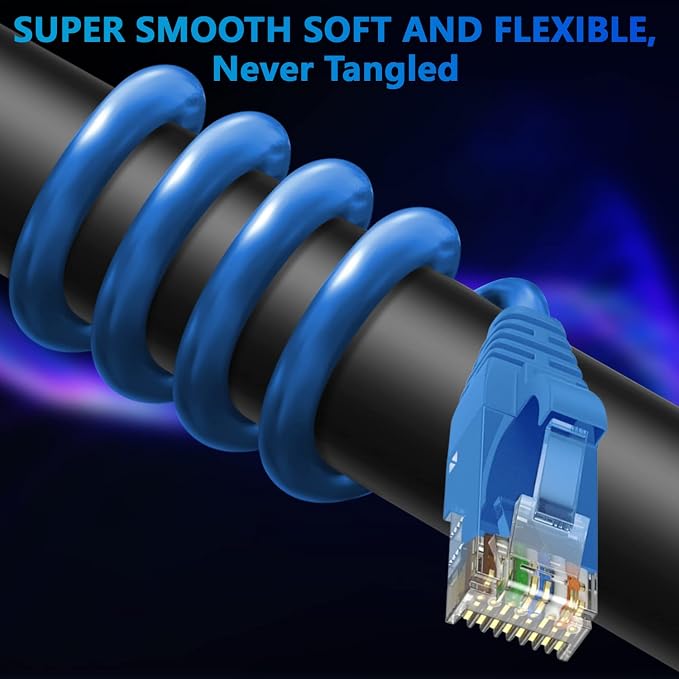 Adoreen Cat 6 Ethernet Cable 25 Ft-Blue, Outdoor & Indoor Snagless Long Round - Image 2