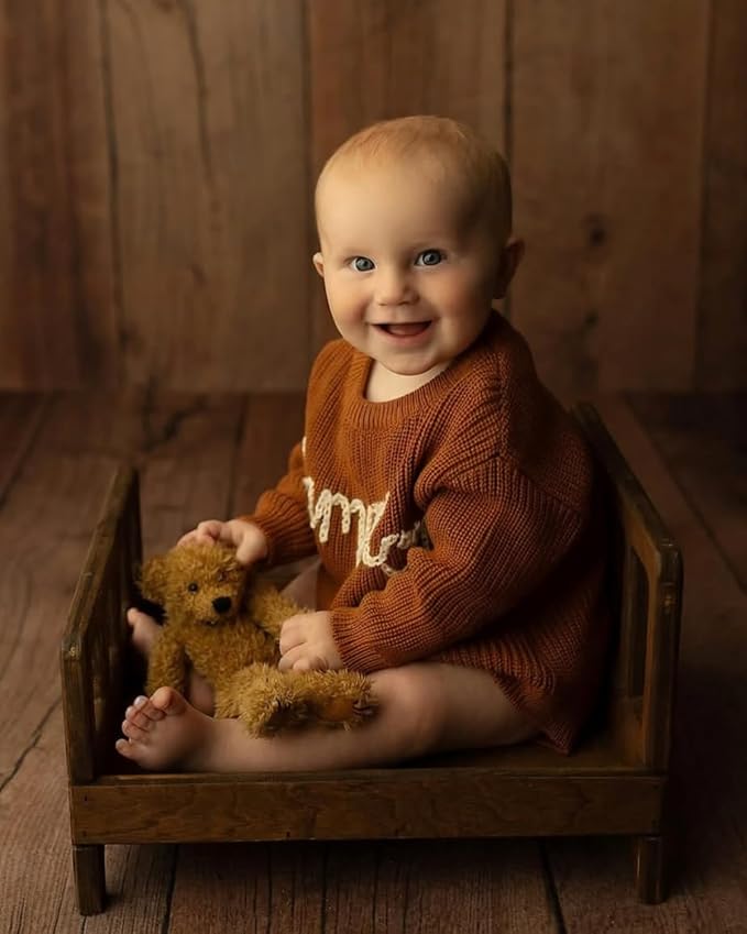 Newborn Photography Props Bed Prop Brown – Rustic Mini Wooden Bed - Image 6