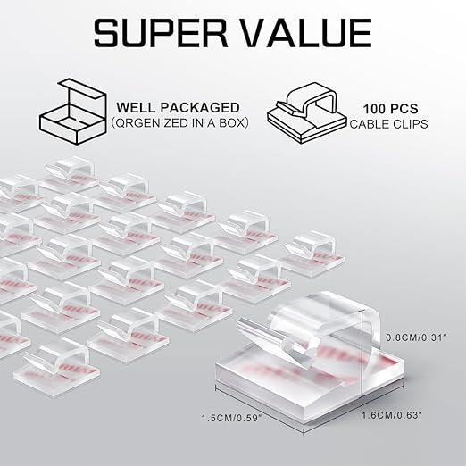 KGROTE 100PCS Cable Clips, Adhesive Wire Clips Strong Cord Clips Wire Holders - Image 2