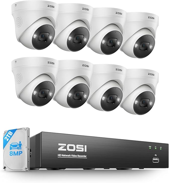 ZOSI 4K POE CCTV Security Camera System, 8 Ports 16CH 8MP NVR by ZOSI