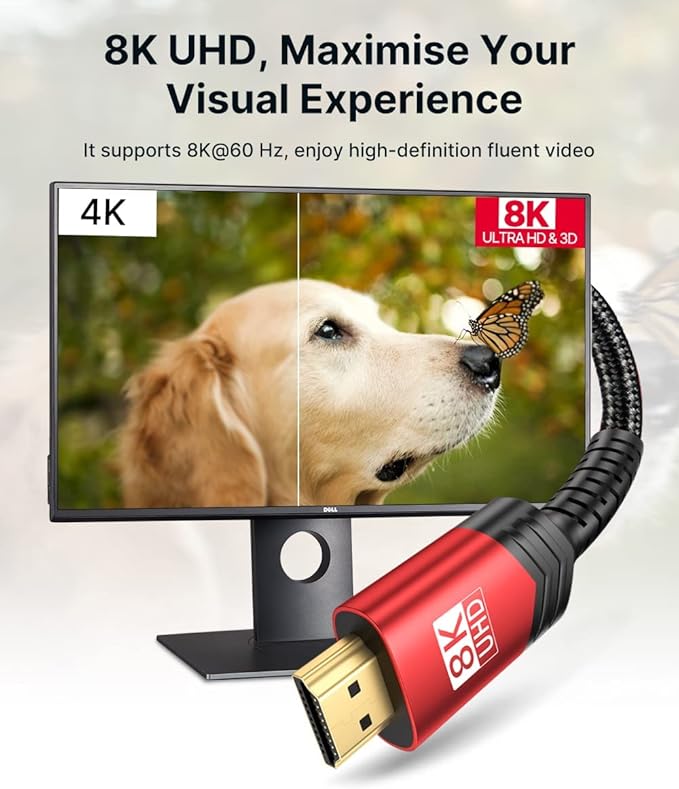 JSAUX 8K HDMI Cable 2.1, 48Gbps Ultra High Speed HDMI Cable Braided Cord HDCP - Image 2