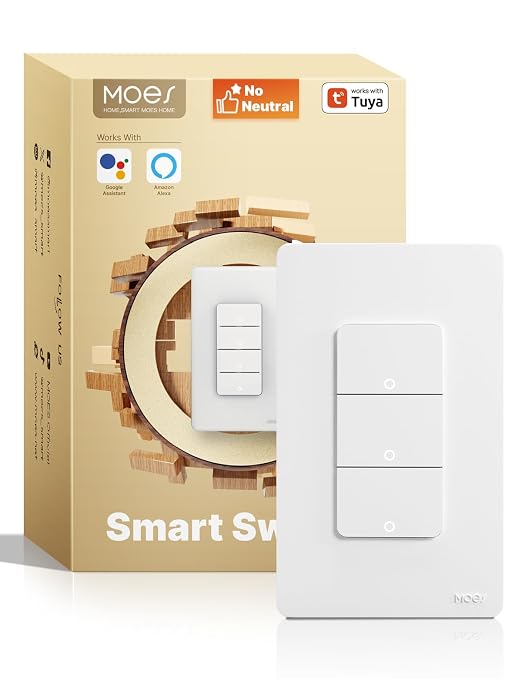 MOES WiFi 3 Gang Light Switches, 2.4GHz Smart Triple Single Pole Switch by MOES