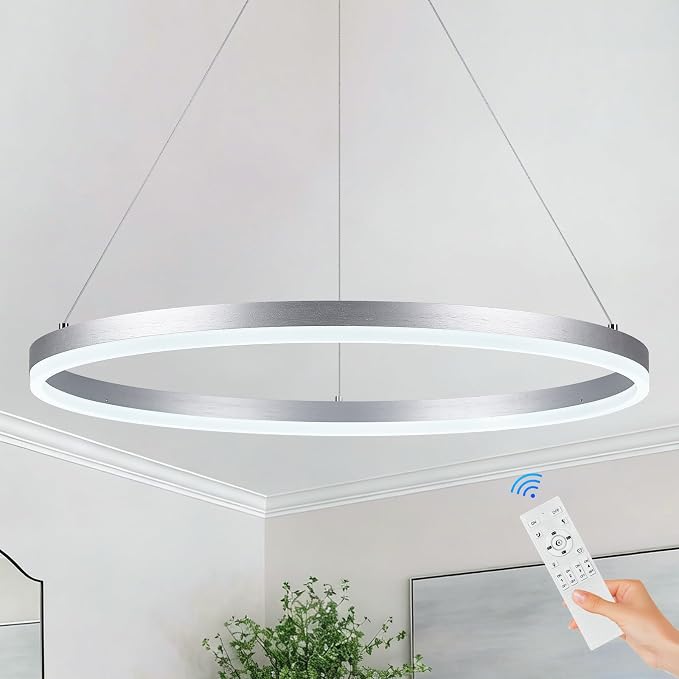 Modern LED Pendant Lighting Ring Chandelier Silver Dimmable LED Chandelier by Sparklelf