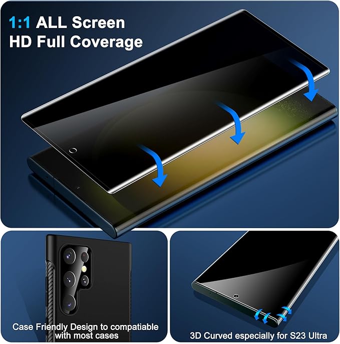 Galaxy S23 Ultra Privacy Screen Protector, 9H Tempered Glass, Ultrasonic - Image 4