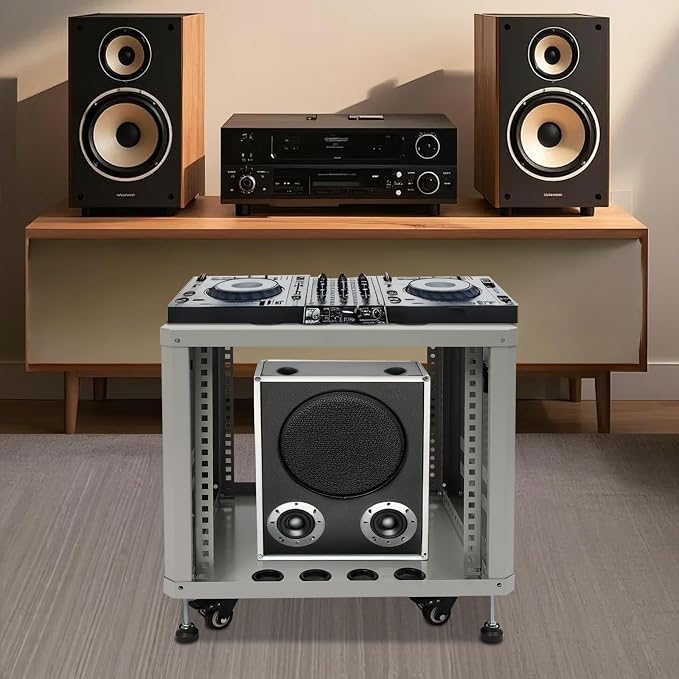 9U Stereo & Studio Rack with Wheels, Open Frame Audio Rack Cabinet, Rolling - Image 2