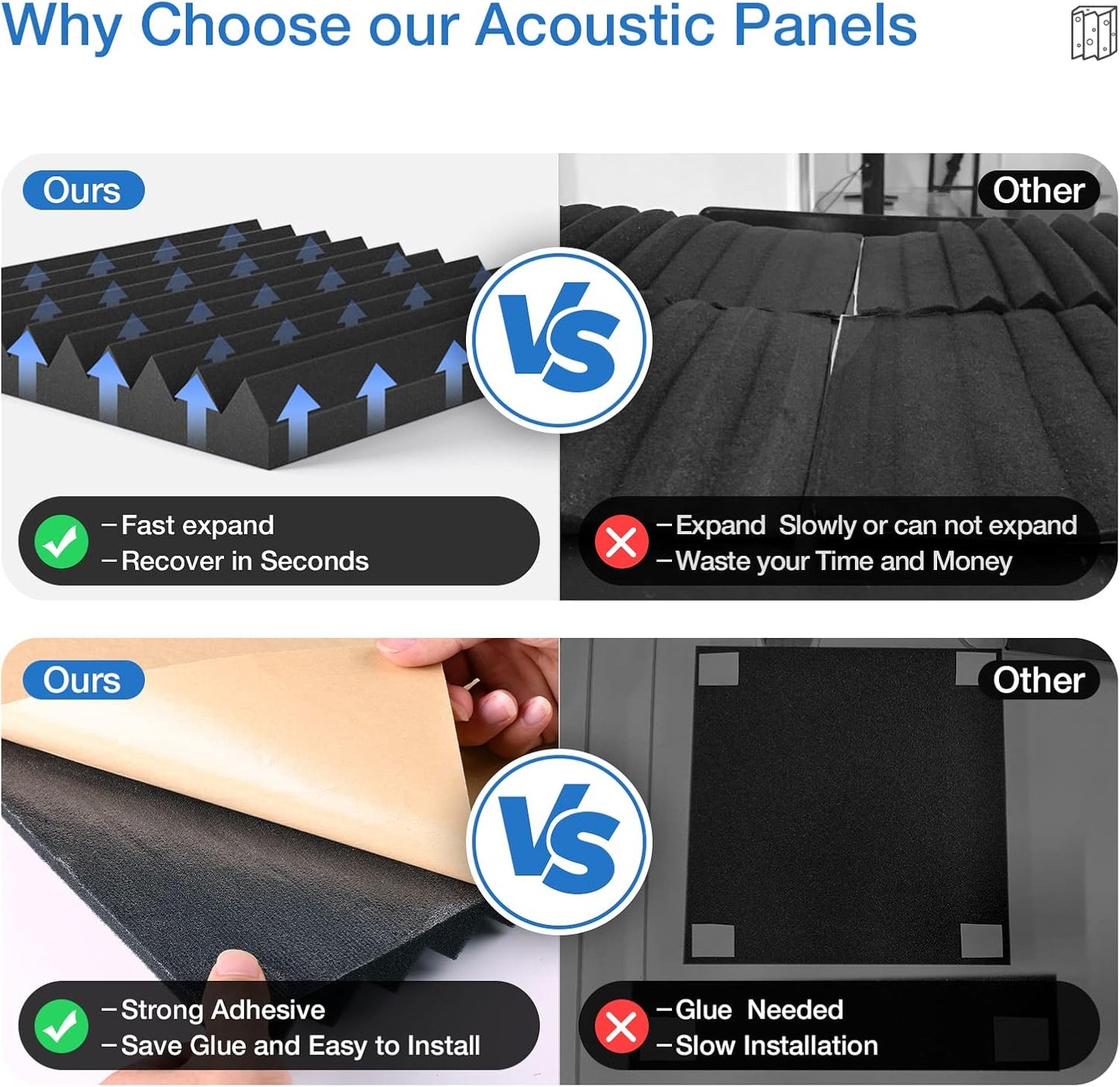 12 Pack Sound Proof Foam Panels for Walls,Self-Adhesive Foam Acoustic Panels Sound Absorbing,High Density Quick-Recovery Soundproof Wall Panels 12" X 12" X 1"-Black and Red