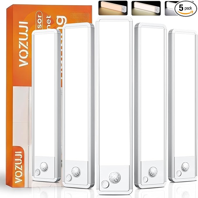 Under Cabinet Lighting: 12 Inch 3-Color Dimmable Rechargeable Motion Sensor by Vozuji