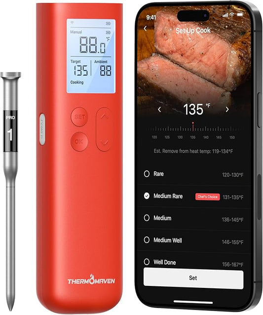 ThermoMaven Smart Bluetooth Wireless Meat Thermometer, 10X Enhanced Sub-1G by ThermoMaven
