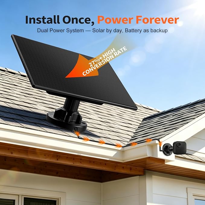Solar Panel for Blink Camera, Never Lose Power Built-in 4000m Battery Solar - Image 2
