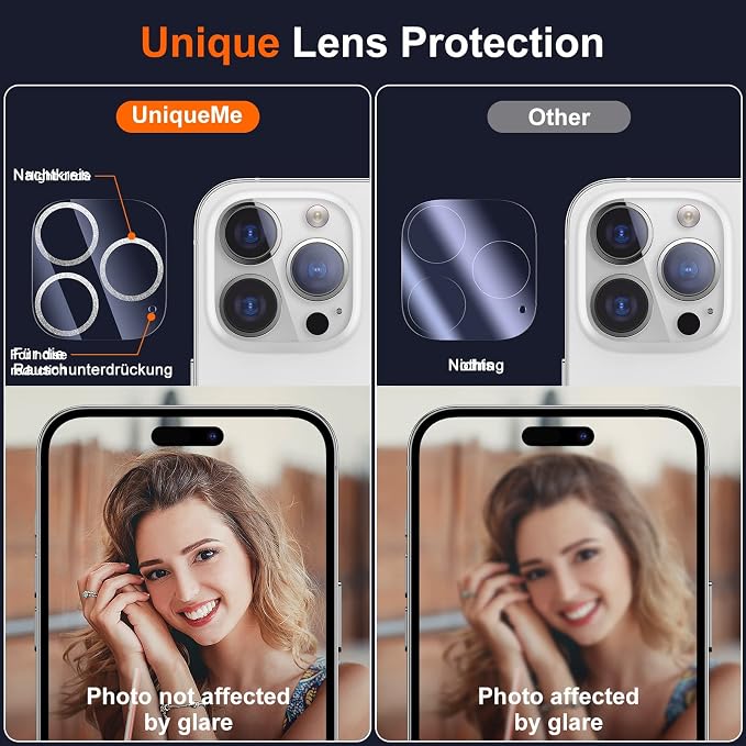 UniqueMe 3 Pack Compatible for iPhone 14 Pro Max/iPhone 14 Pro Camera Lens - Image 6
