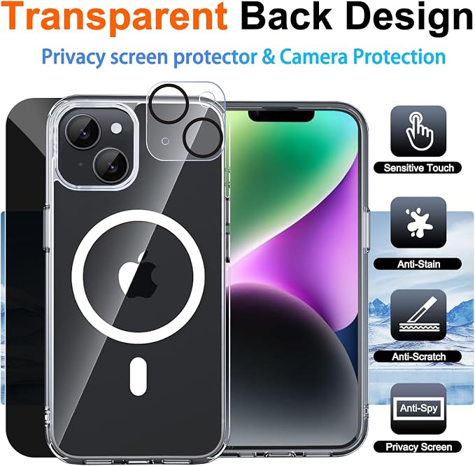 for iPhone 14 Case Clear with Privacy Screen Protector and Full Camera - Image 2