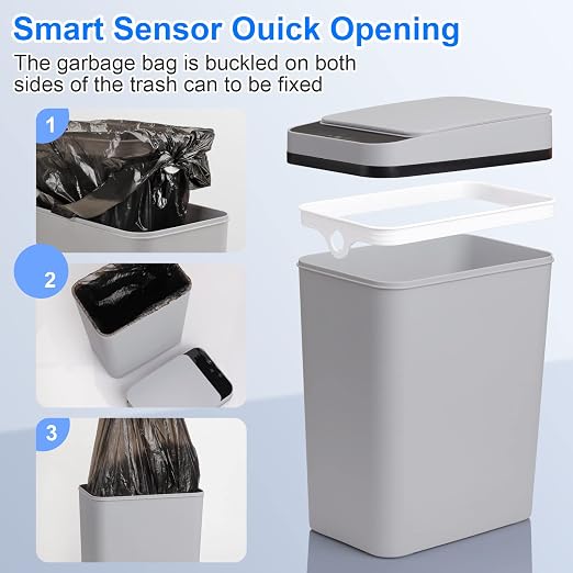 Anborry Smart Touchless Bathroom Trash Can 2.2 Gallon Automatic Motion Sensor - Image 6