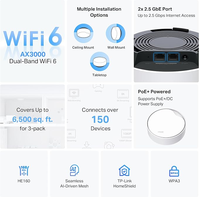 TP-Link Deco X50 AX3000 Mesh WiFi System – Ceiling/Wall-Mountable WiFi 6 Mesh - Image 3