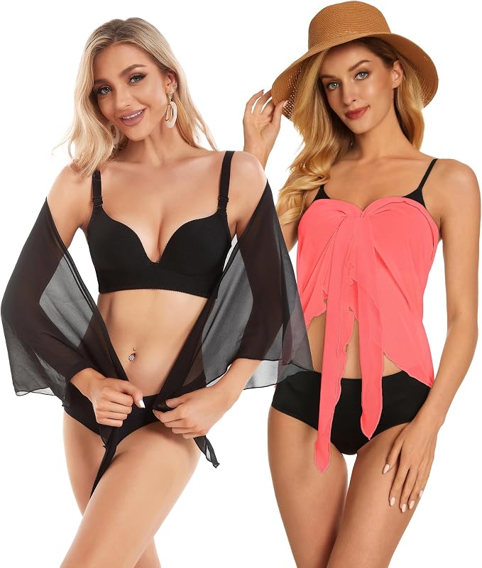 CHICGAL 2 Pieces Women Beach Sarong Bathing Suit Wrap Skirt Sheer Bikini - Image 6