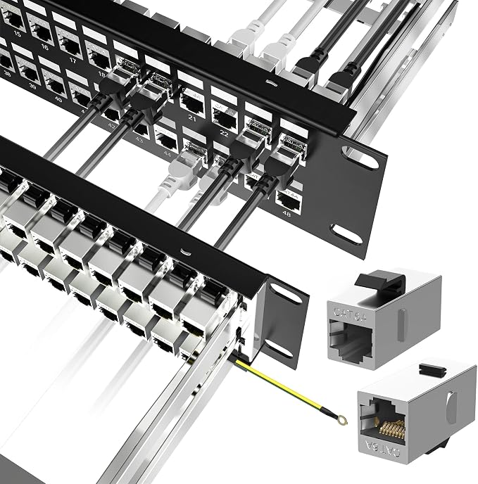 Jadaol 48-Port Shielded Cat6A Patch Panel, 19” 2U Rackmount/Wall Mount by Jadaol