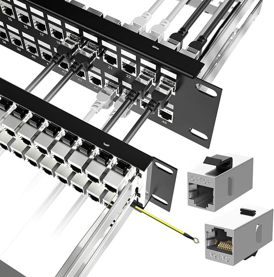 Jadaol 48-Port Shielded Cat6A Patch Panel, 19” 2U Rackmount/Wall Mount by Jadaol