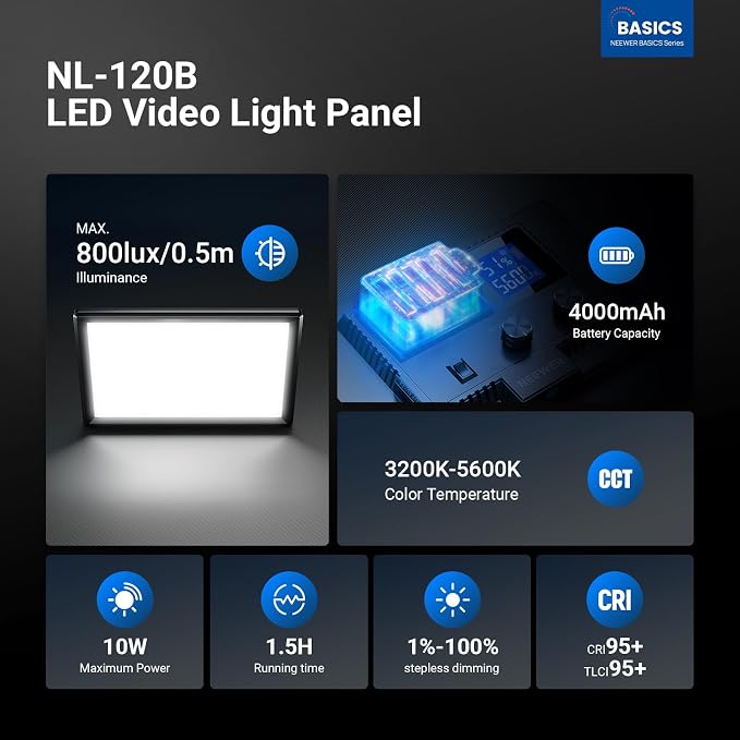 NEEWER Basics 9" LED Light Panel, 3200-5600K Edge Lit Dimmable Camera Soft Key - Image 2