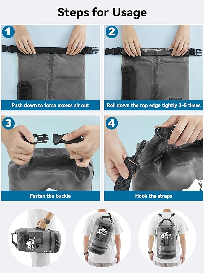HEETA Dry Bag Waterproof for Women Men, 5L/10L/20L/30L/40L Roll Top Lightweight - Image 5