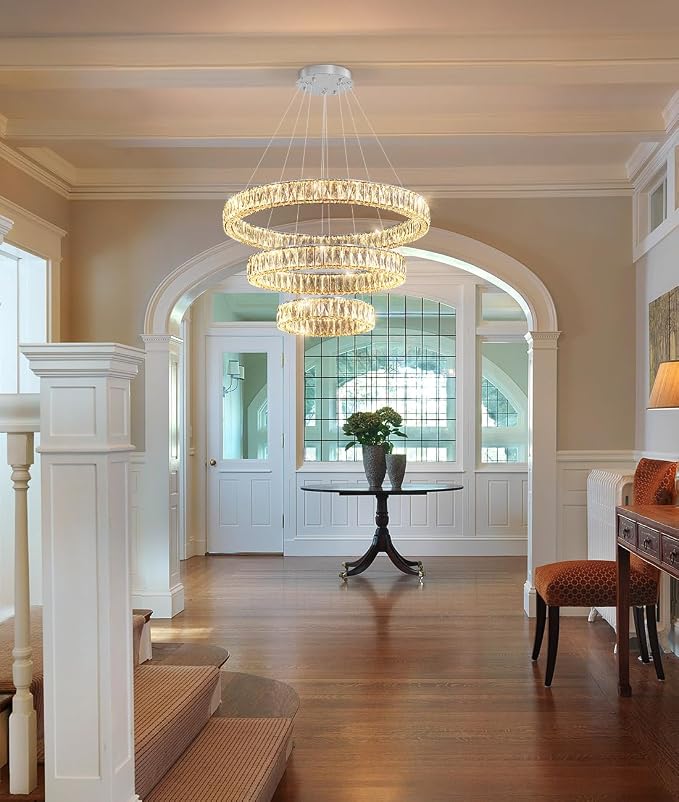 HAIXIANG Modern Glam Chandelier Crystal LED Remote Rings Chandelier Adjustable - Image 8