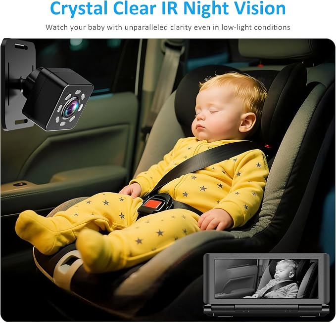 Baby Car Camera for 2 Kids, 6.86" 1080P HD Split Screen Baby Monitor - Image 4