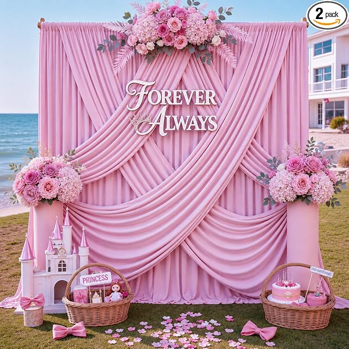 12ft x 10ft Pink Backdrop Curtains by CO-AVE