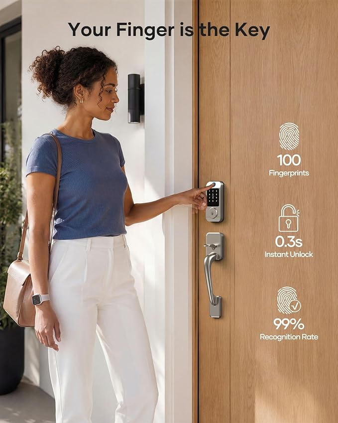 Wi-Fi Smart Front Door Lock Set, Keyless Entry Deadbolt Handle Set Built-in - Image 4