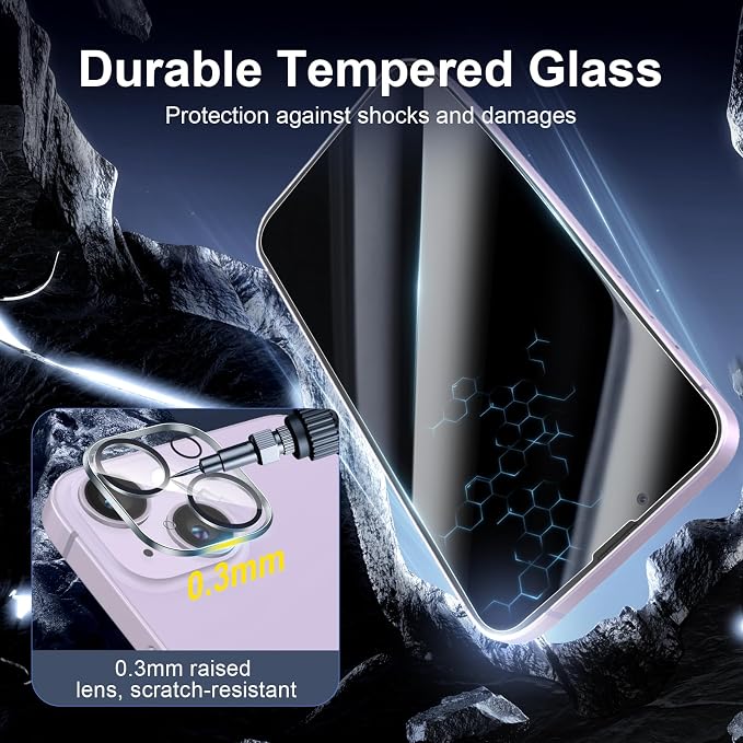 NEW'C 3x Privacy for iPhone 14 Screen Protector+ 3x Camera Lens Protector - Image 6