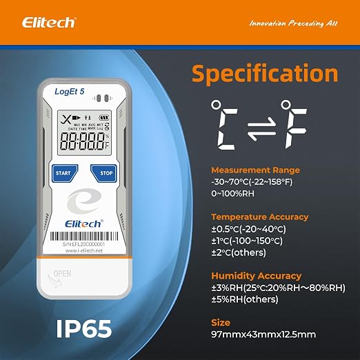 Elitech Bluetooth Temperature Humidity Data Logger FDA Standards, - Image 2