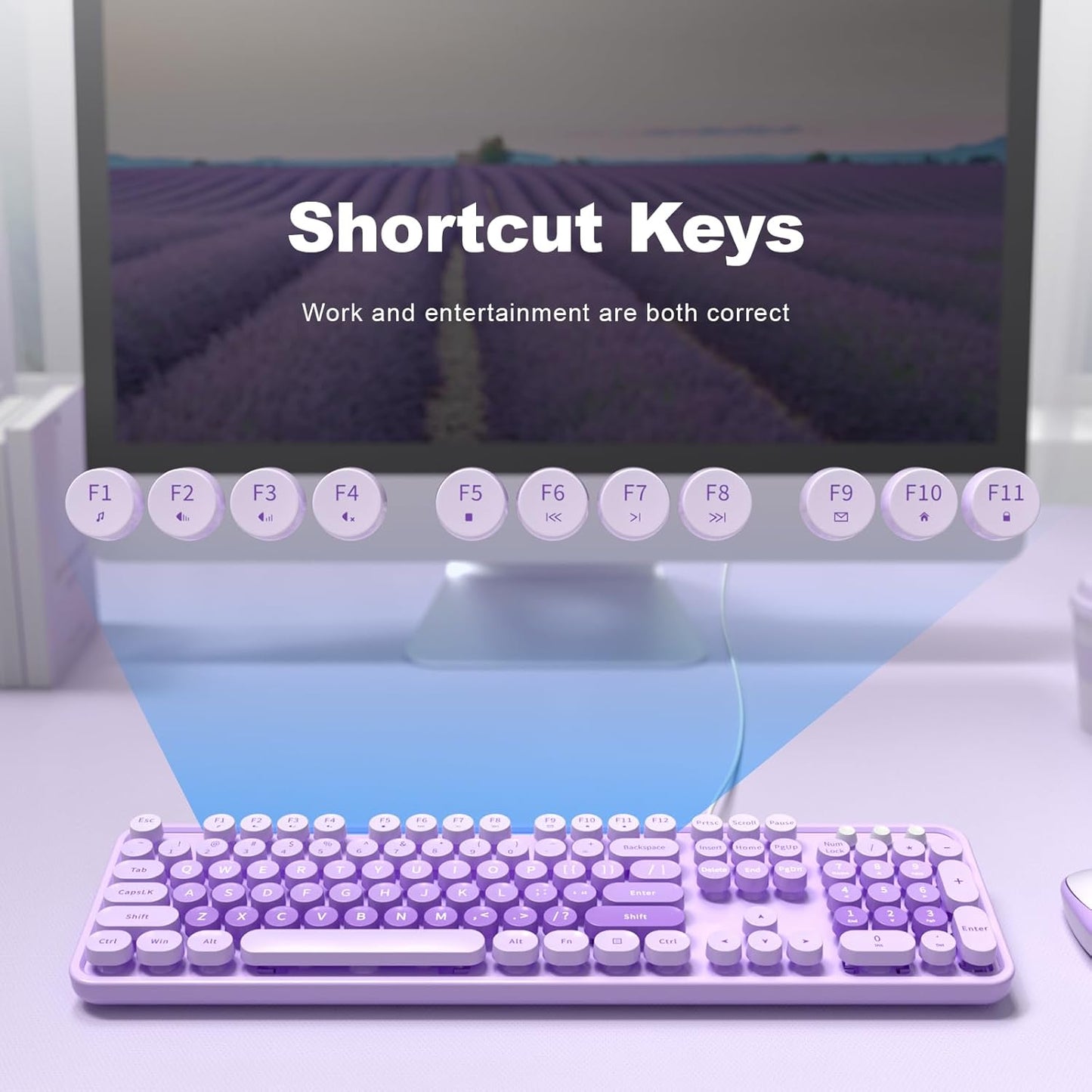 Large Print Wired Keyboard, 104 Keys Full-Sized Typewriter Keyboards, USB Plug and Play Office Keyboard with Number Pad, Caps Indicators, Foldable Stands for Windows, PC, Laptop