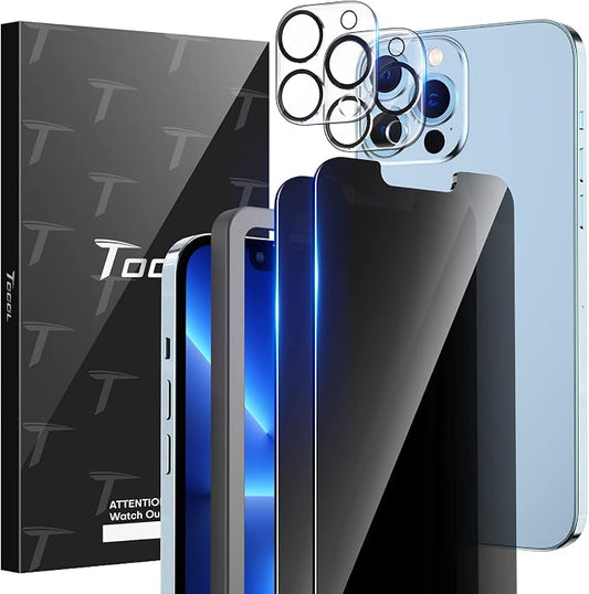 TOCOL 4 Pack for iPhone 13 Pro Max, 2 Pack Privacy Tempered Glass Screen by TOCOL