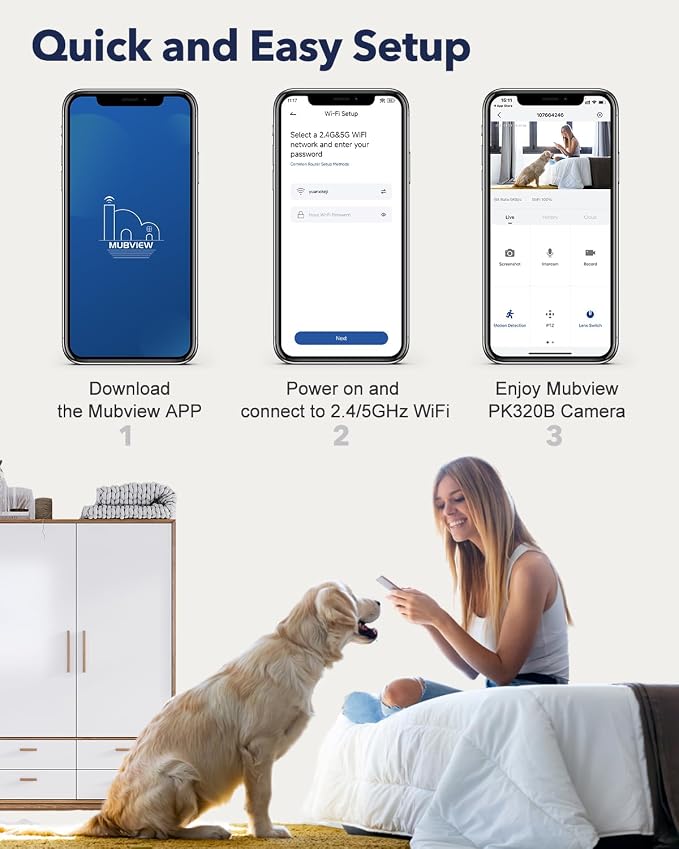 MUBVIEW Cameras for Home Security, Indoor Security Camera, 2.4/5GHz WiFi Wired - Image 9