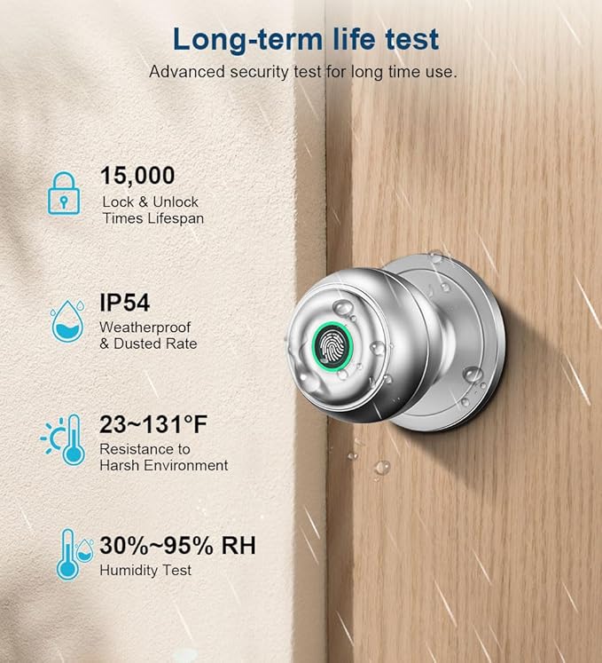 KLLOQUE Fingerprint Door Lock, Smart Fingerprint Door Knob - Image 3