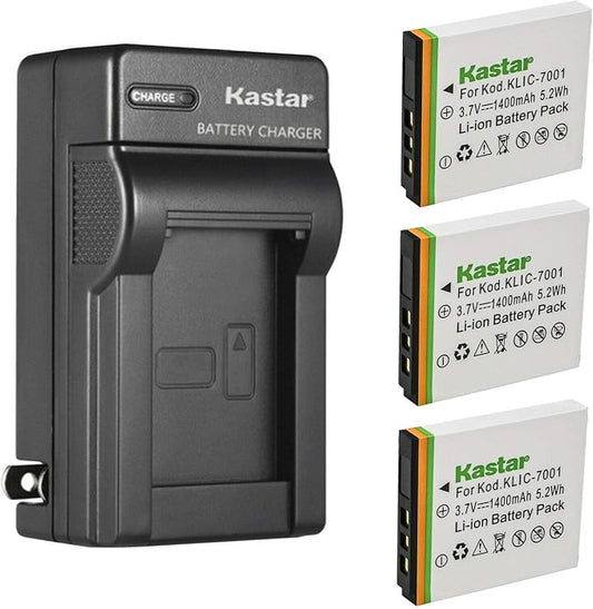 Kastar 3-Pack K7001 Battery and AC Wall Charger Replacement by Kastar