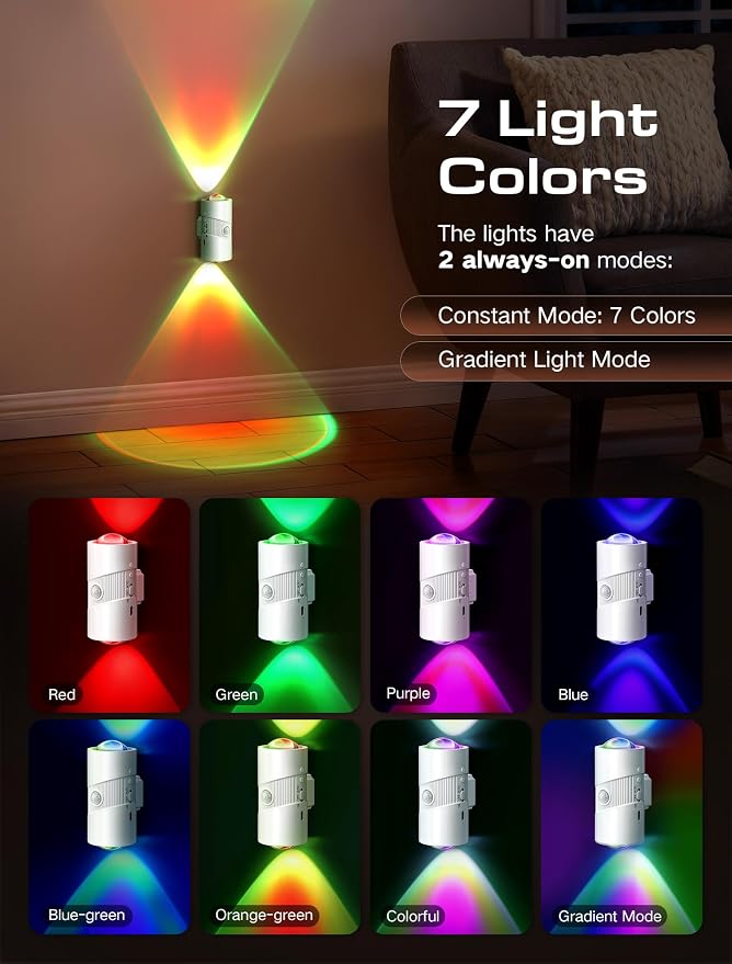 Rechargeable RGB Motion Sensor Night Light, Color Changing LED Wall Lamp - Image 2