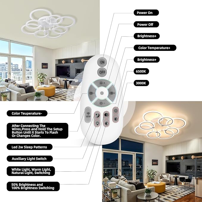 LED Ceiling Light, 8-Ring Modern Flush Mount Fixture, 145W Dimmable 3000K–6500K - Image 6
