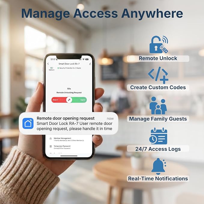 Keyless Entry Door Lock with Built-in WiFi, Fingerprint Smart Lock - Image 5