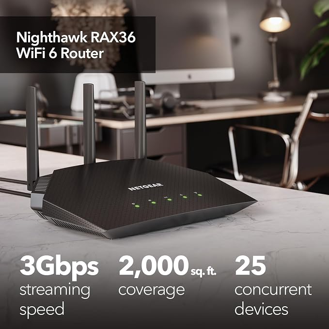 NETGEAR RAX36-100PAR AX3000 Nighthawk 4-Stream AX4 Up to 3 Gbps Wireless Speed - Image 2