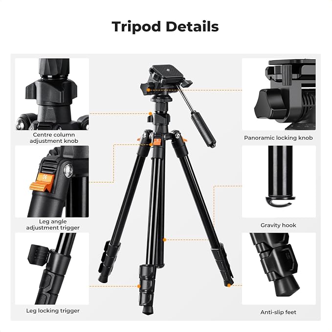 K&F CONCEPT Camera Tripod 76" for Travel, Video Tripod - Image 8