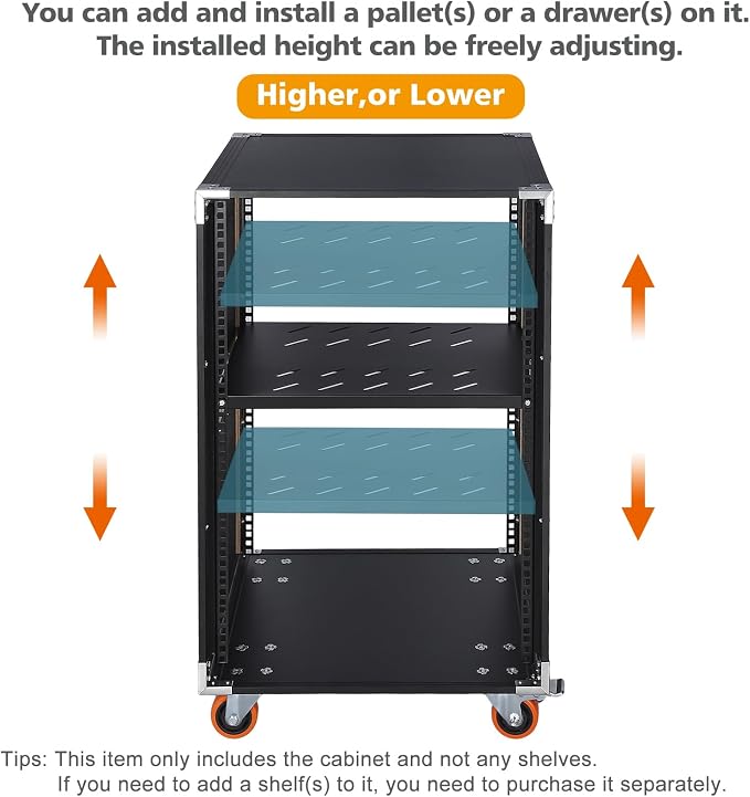 Movable AV Gear Rack 12U 19in Mobile Floor Standing Network Device Storage - Image 3