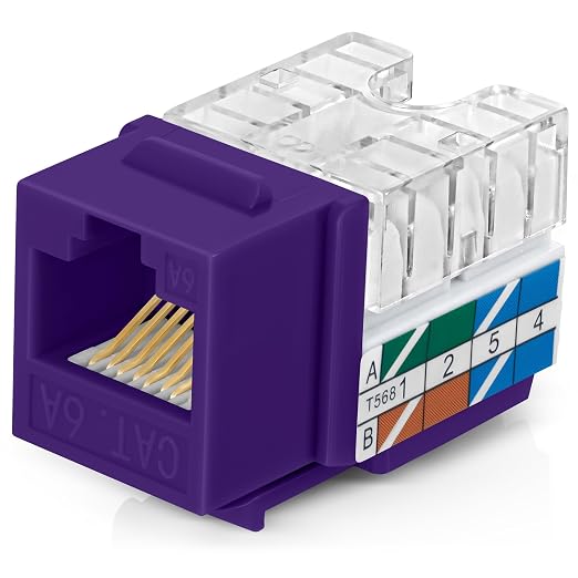 Everest 90° Angled RJ45 Cat6A Keystone Jacks 50-Pack in Purple by EverestMediaSolutions