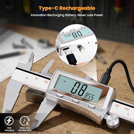HARDELL Digital Caliper 8 Inch, Rechargeable All Metal Electronic Micrometer - Image 2