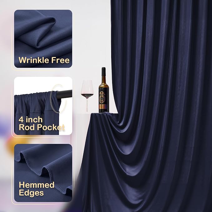 12ft x 10ft Navy Blue Backdrop Curtains - Image 2
