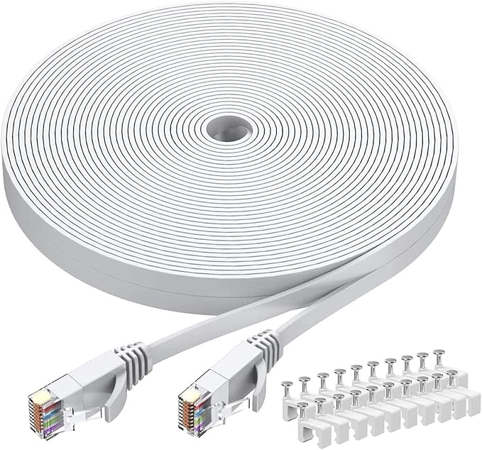 BUSOHE Cat6 Ethernet Cable 60 FT White, Cat-6 Flat Computer Internet LAN by BUSOHE