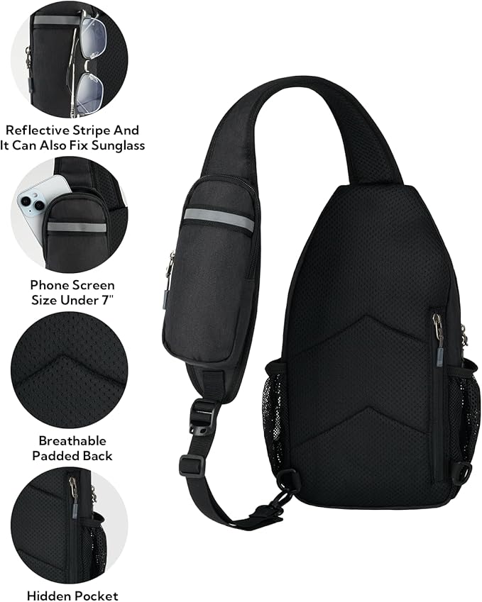 WATERFLY RFID Crossbody Sling Backpack Sling Bag Travel Hiking Chest Bag Daypack - Image 6