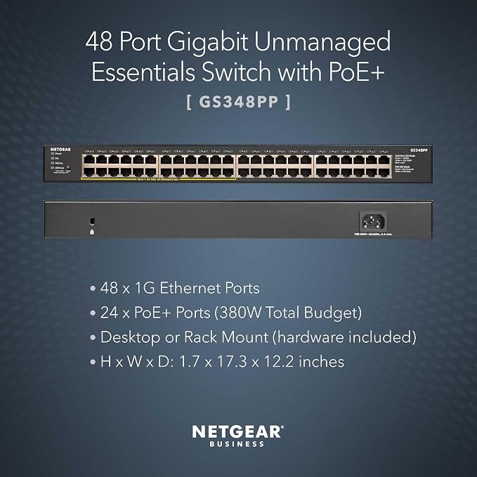 NETGEAR 48-Port PoE+ Gigabit Ethernet Unmanaged Essentials Switch - - Image 2