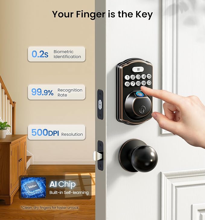 Veise KS02A Fingerprint Keyless Entry Door Lock, Auto Lock, Electronic Keypad - Image 2