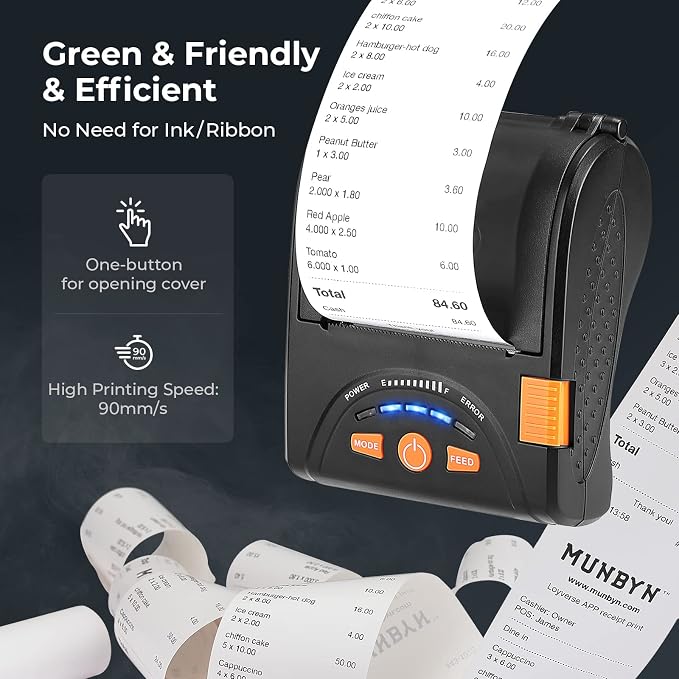 MUNBYN Bluetooth Receipt Printer, 58mm Mini Wireless POS Thermal Printer - Image 4