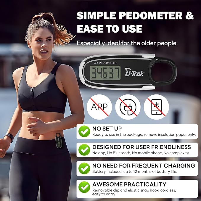 3D Pedometer for Walking with Removable Clip and Carabiner Simple Step Counter - Image 2